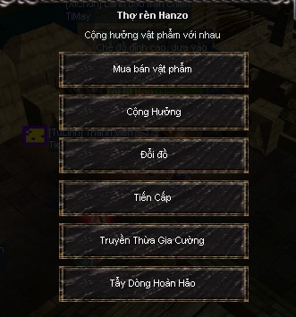 Menu Thợ Rèn Hanzo — chọn Đổi đồ